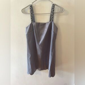 Kate Spade Silver Grey Mini Dress with Beaded Straps and Scalloped Hem Size 4